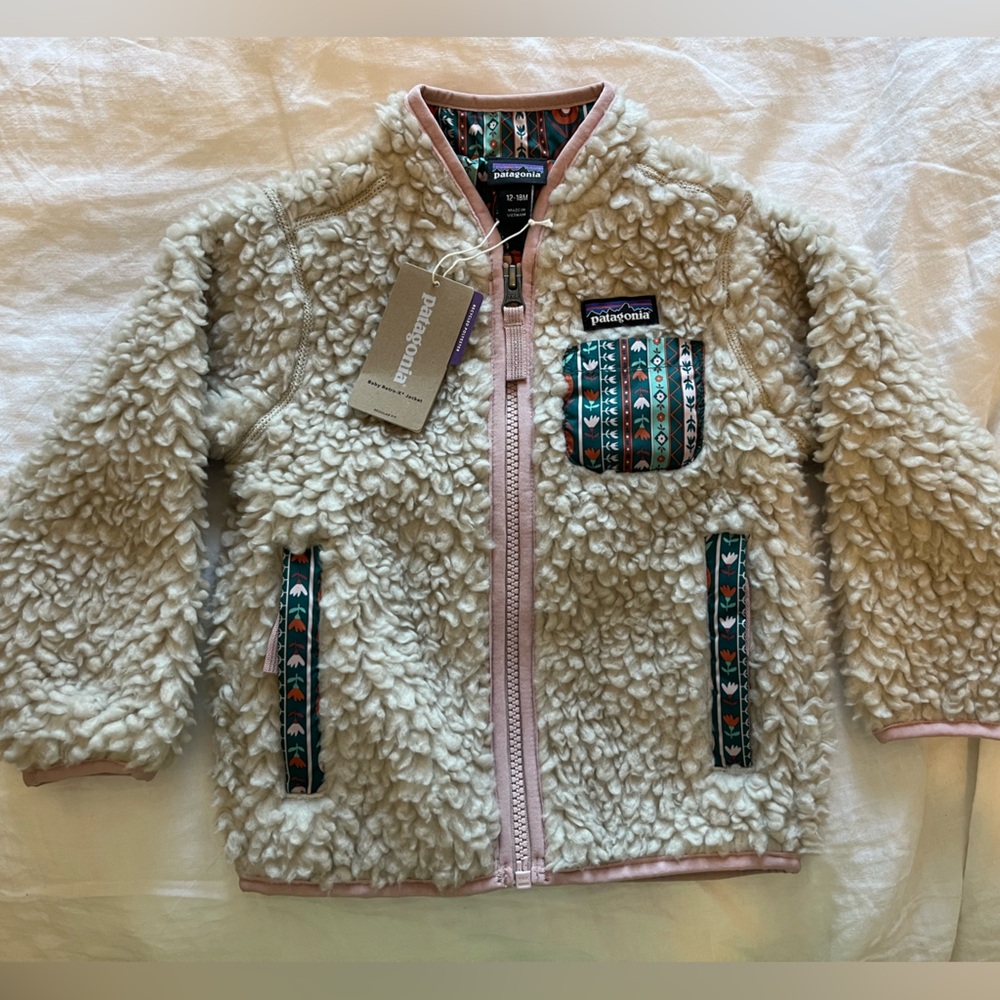 NWT Patagonia Baby/Toddler Retro Jacket Natural w/ Fuzzy Mauve 12-18 months
